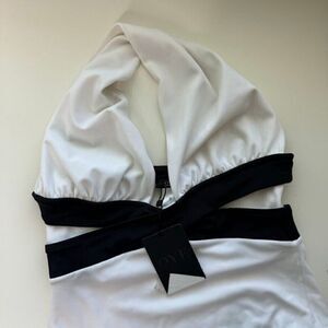 OYE Swimwear Roman White Black Halter One Piece Designer Swimsuit Small $499 NEW